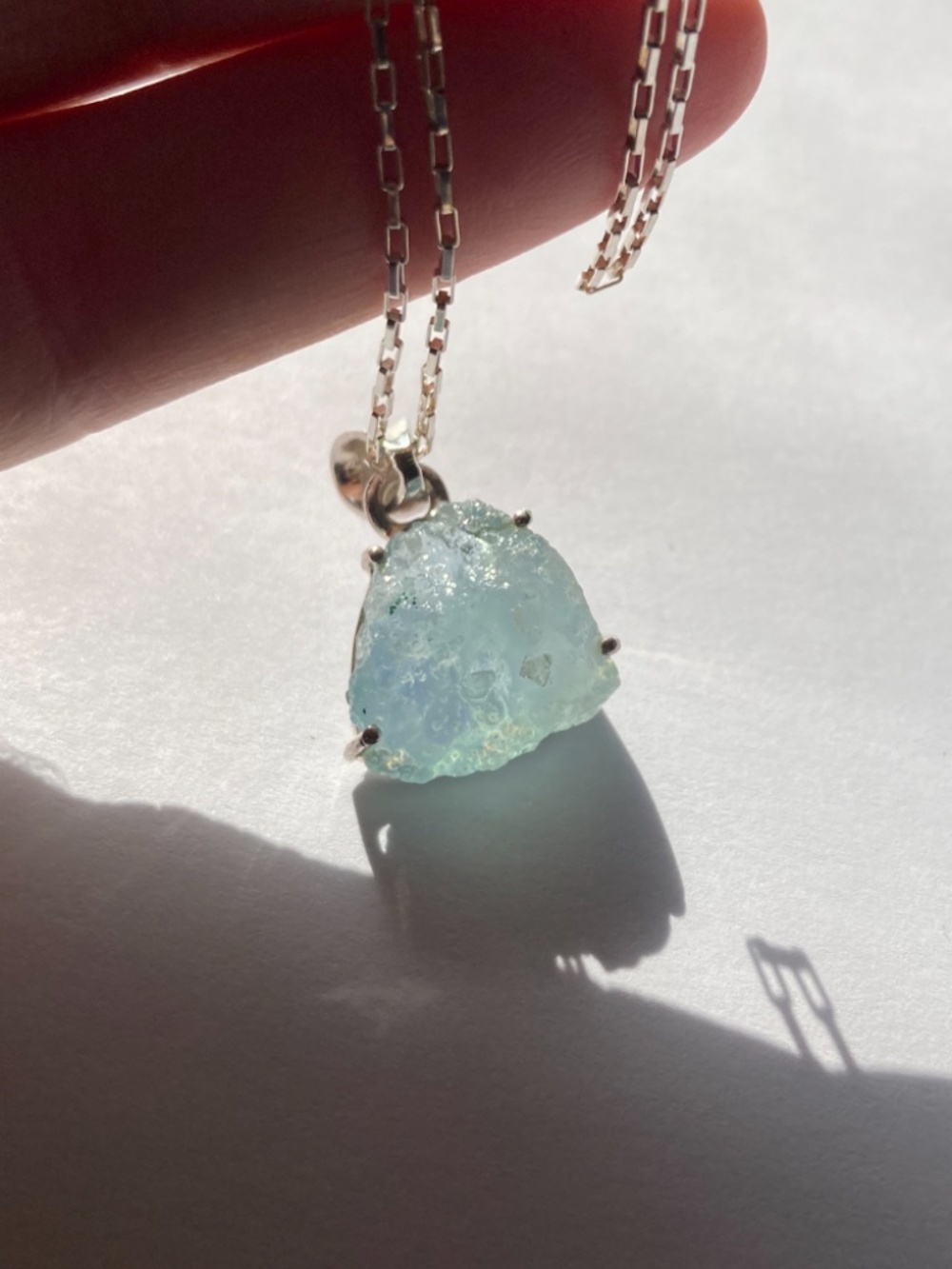 Ice Queen! Frosty, ALL Natural Aquamarine Solid STERLING SILVER Chain Necklace